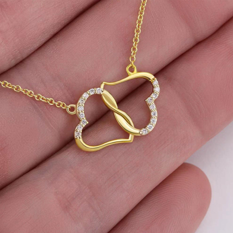 Fashion Necklace Double Love Heart Inlaid Zircon Mother Gift